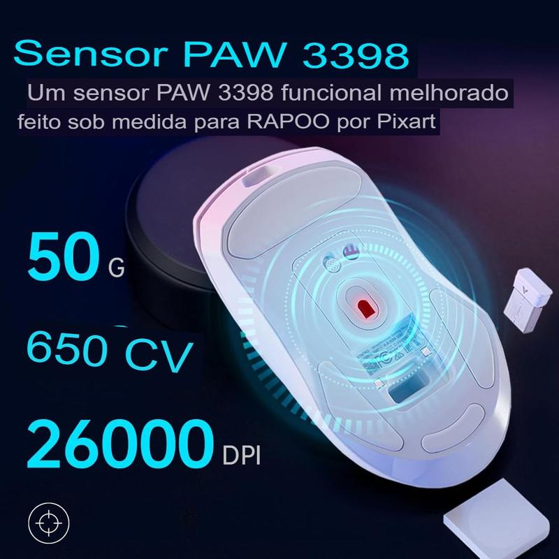 Mouse gamer rapoo vt9pro sensor pixart paw 3398 wireless 68g vt9